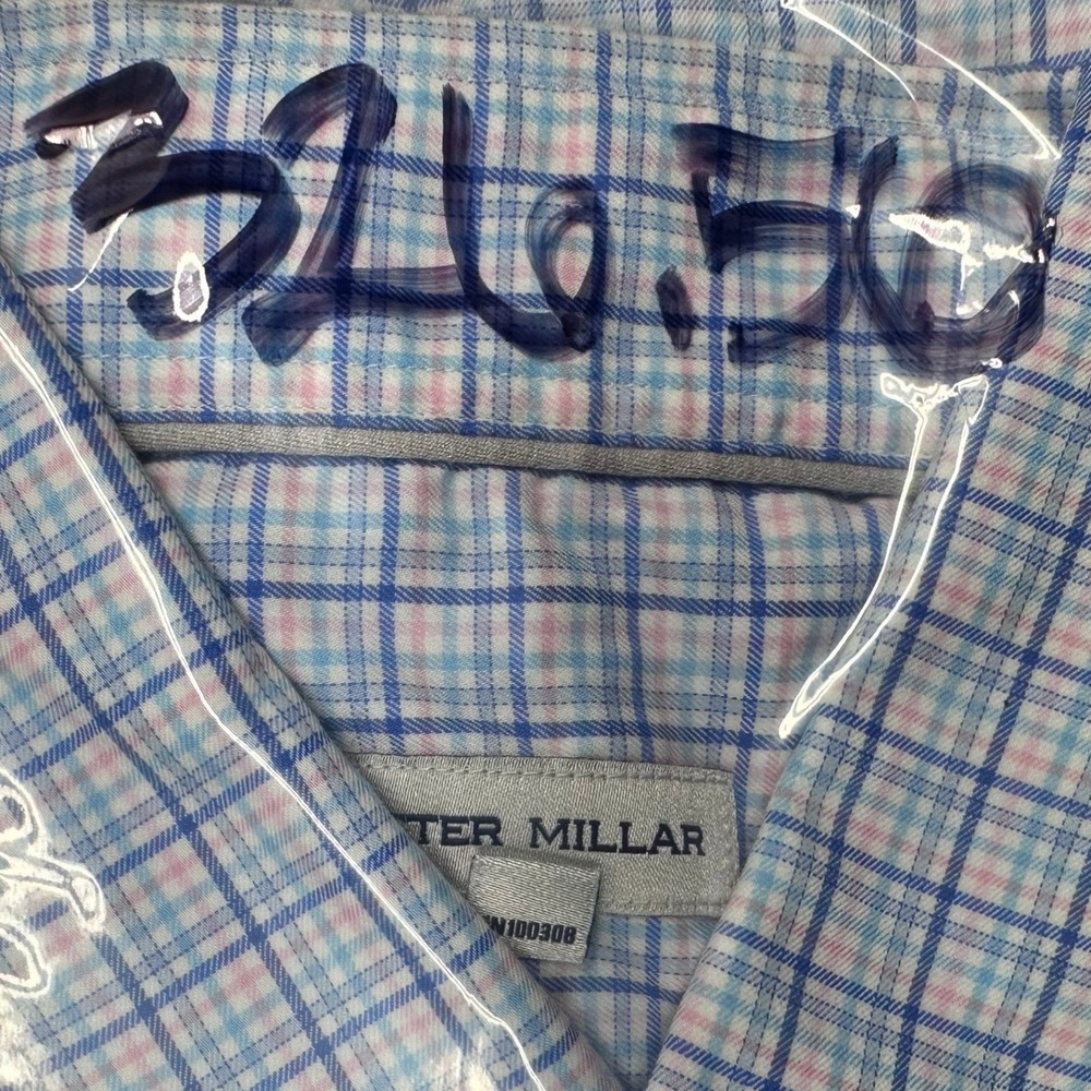 Peter Millar Plaid Button Down Shirt Large Blue Pink Long Sleeve Check - Picture 12 of 12